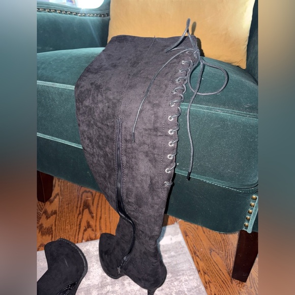 EUC - Two Lips Black Faux Suede Lace-Up Over-the-Knee Boots - No Call Outs - Picture 6 of 16